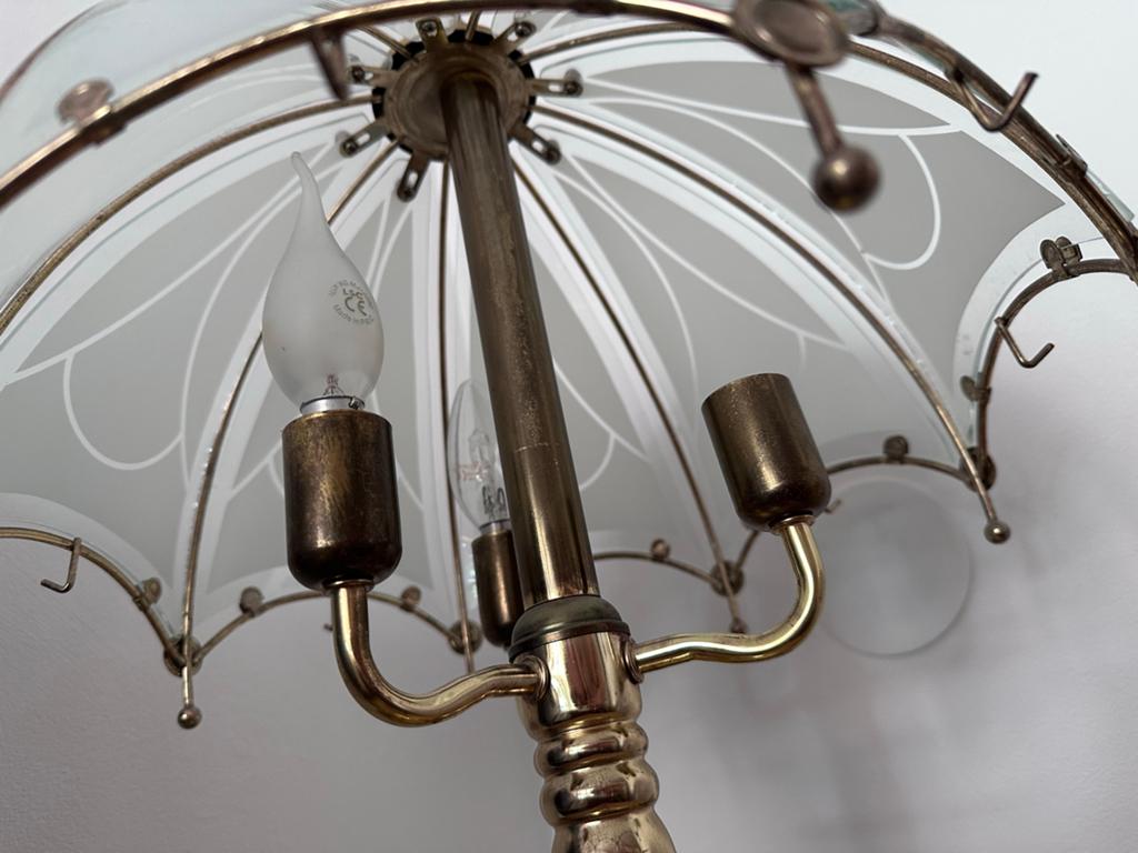 Vintage Tafellamp met Glazen Kap - Messing, Ophalen, Gebruikt, Glas, Minder dan 50 cm