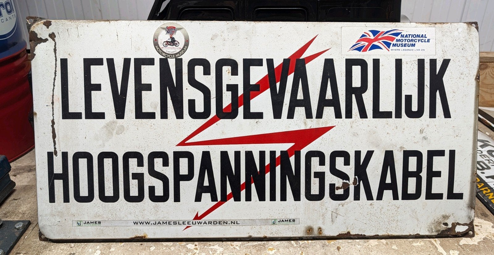 emaille bord levensgevaarlijk hoogspanningskabel, Ophalen of Verzenden, Gebruikt, Reclamebord