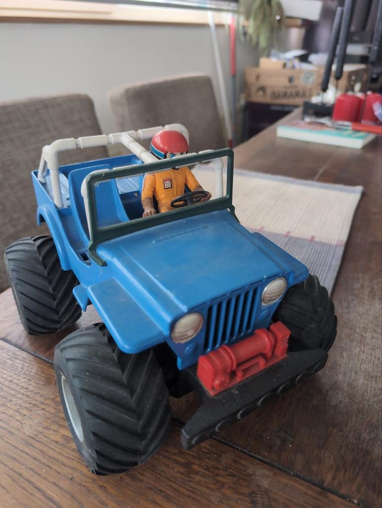 Vintage Speelgoed Jeep met Bestuurder - Blauw, Kinderen en Baby's, Speelgoed | Speelgoedvoertuigen, Gebruikt, Ophalen of Verzenden