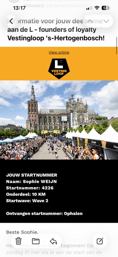 Vestingsloop startnummer 10km, Eén persoon