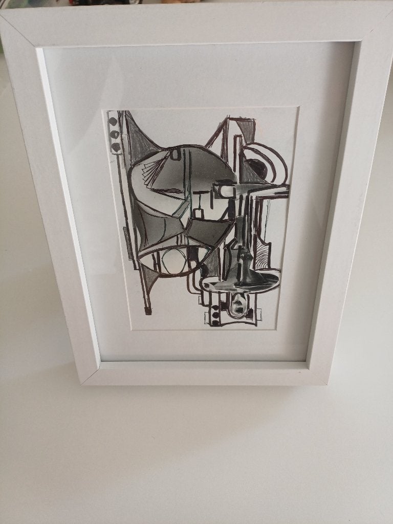 Een intrigerende abstracte tekening, ingelijst, Ophalen of Verzenden, Zo goed als nieuw, Tekening