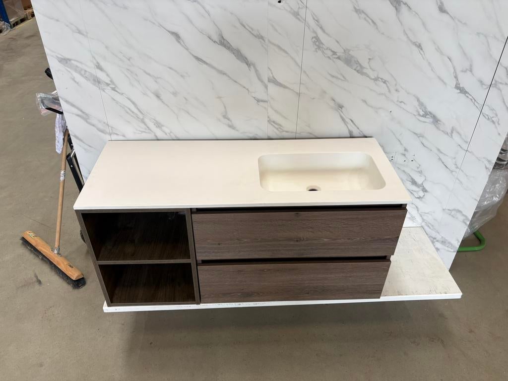 Badkamermeubel 120 cm – Espresso – Solid Surface wastafel, 100 tot 150 cm, Wltradingnl@outlook.com, Nieuw, Ophalen of Verzenden