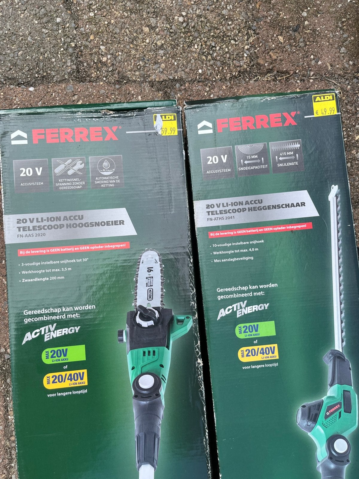 Ferrex 20V Telescopische Accu Heggenschaar & Kettingzaag Set, Tuin en Terras, Heggenscharen, Ophalen, Zo goed als nieuw, Accu