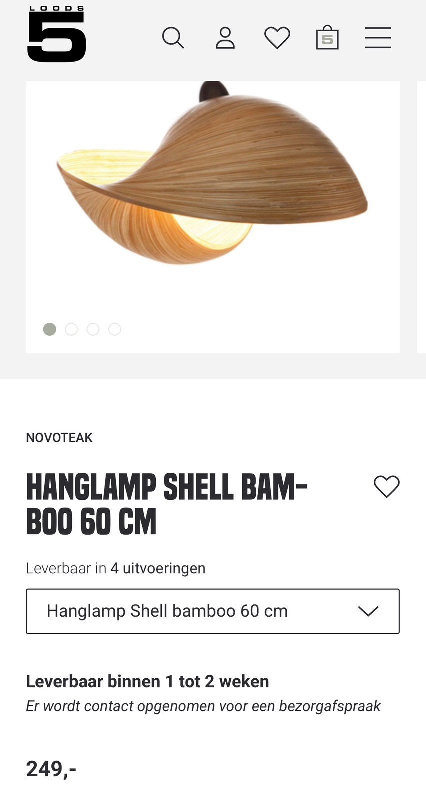 Novoteak hanglamp shell bamboo 60cm, Ophalen, Nieuw, Overige materialen, Minder dan 50 cm