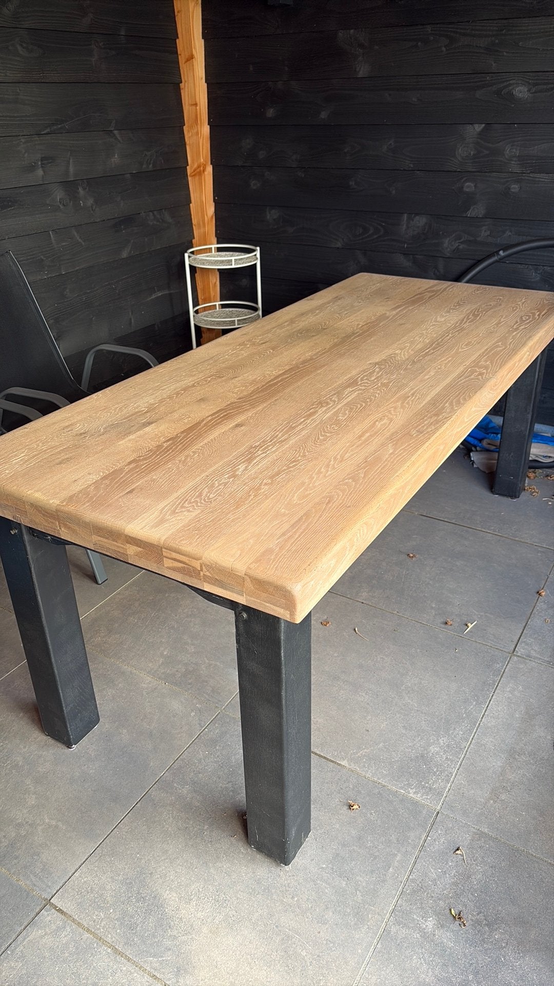 Massief eiken eettafel, Ophalen, 200 cm of meer, 50 tot 100 cm, Zo goed als nieuw