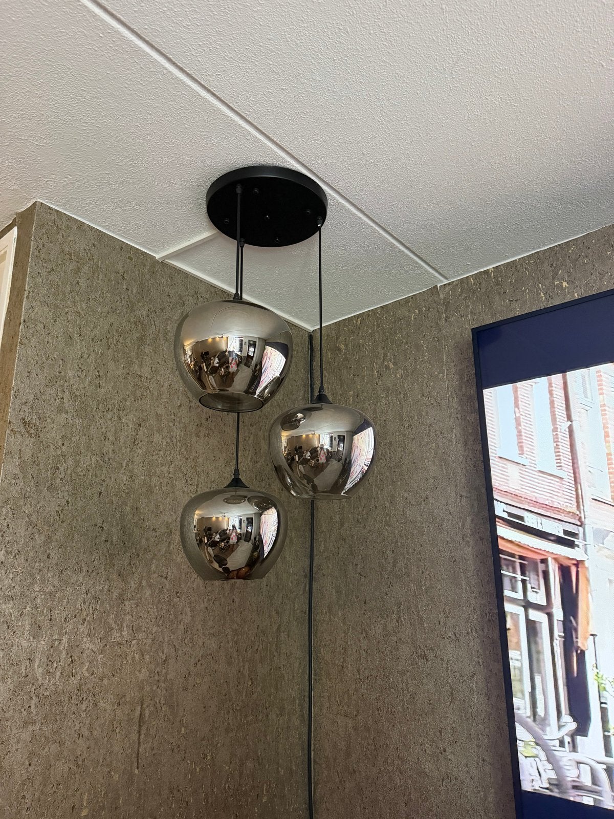 Moderne hanglamp met 3 rookglazen bollen, Ophalen, E14 (klein), Hotel Chique, Glas