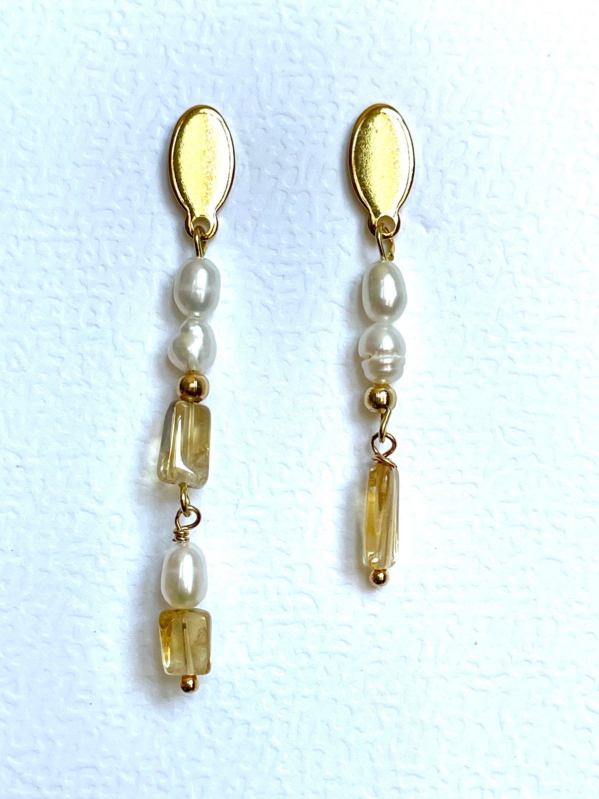 Citrine met parel oorbellen, Hangers, Geel, Nieuw, Ophalen of Verzenden