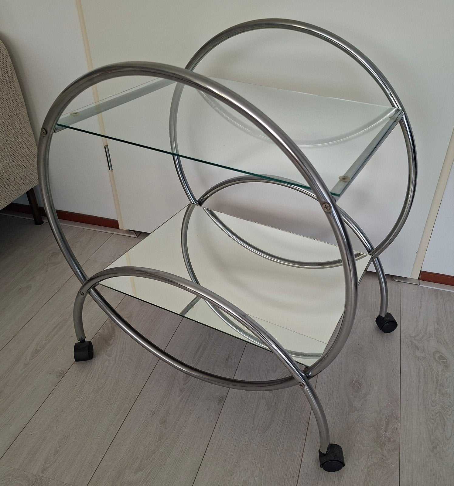 Vintage Design Serveerwagen / Barcart – Chroom & Glas (Art D, Antiek en Kunst, Antiek | Meubels | Kasten, Ophalen