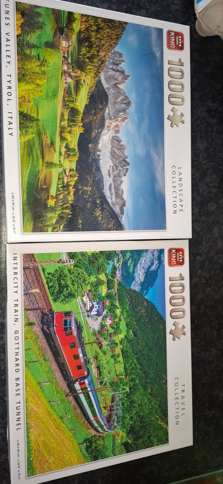 King Legpuzzels 1000 stukjes: Alpenlandschap & Trein, Ophalen of Verzenden, 500 t/m 1500 stukjes, Gebruikt, Legpuzzel