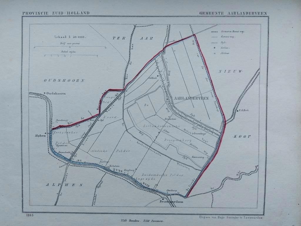 AG2 / Litho van Kuyper uit 1865 van Aarlanderveen ZH, Ophalen of Verzenden