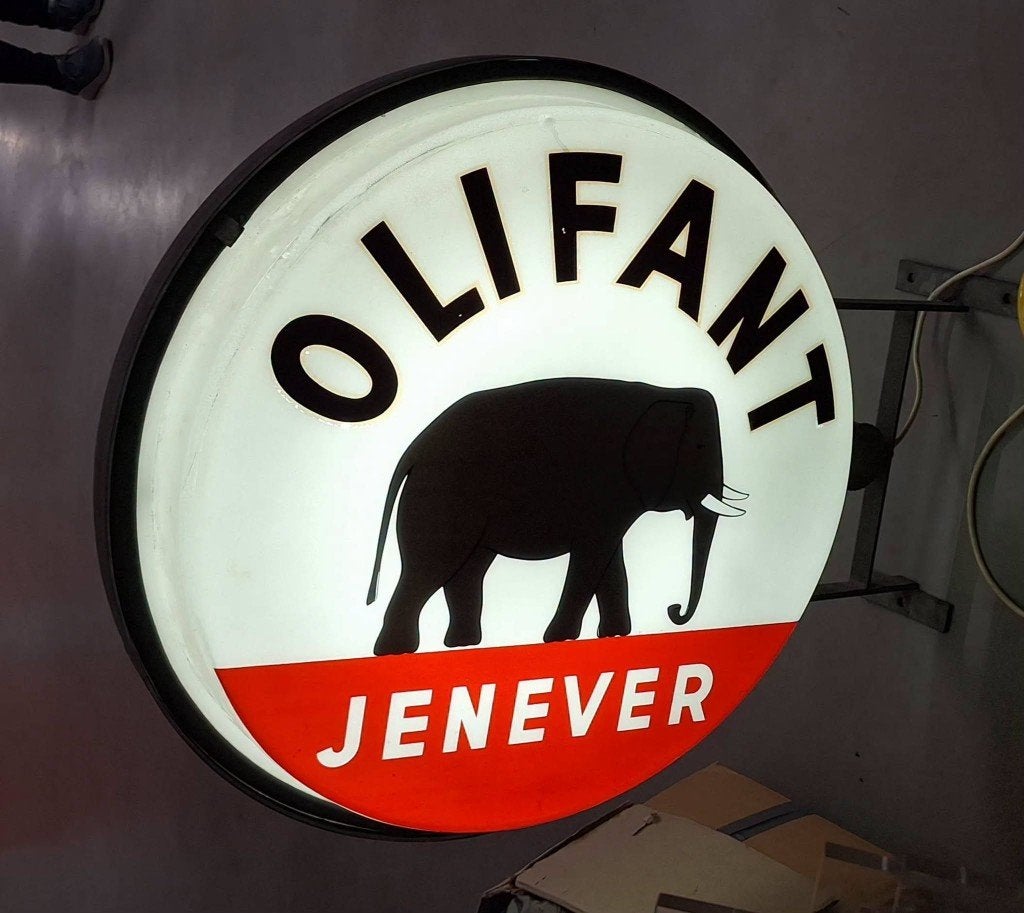 Grote dubbelzijdige lichtbak voor Olifant Jonge Jenever., Ophalen, Gebruikt, ., Lichtbak of (neon) lamp
