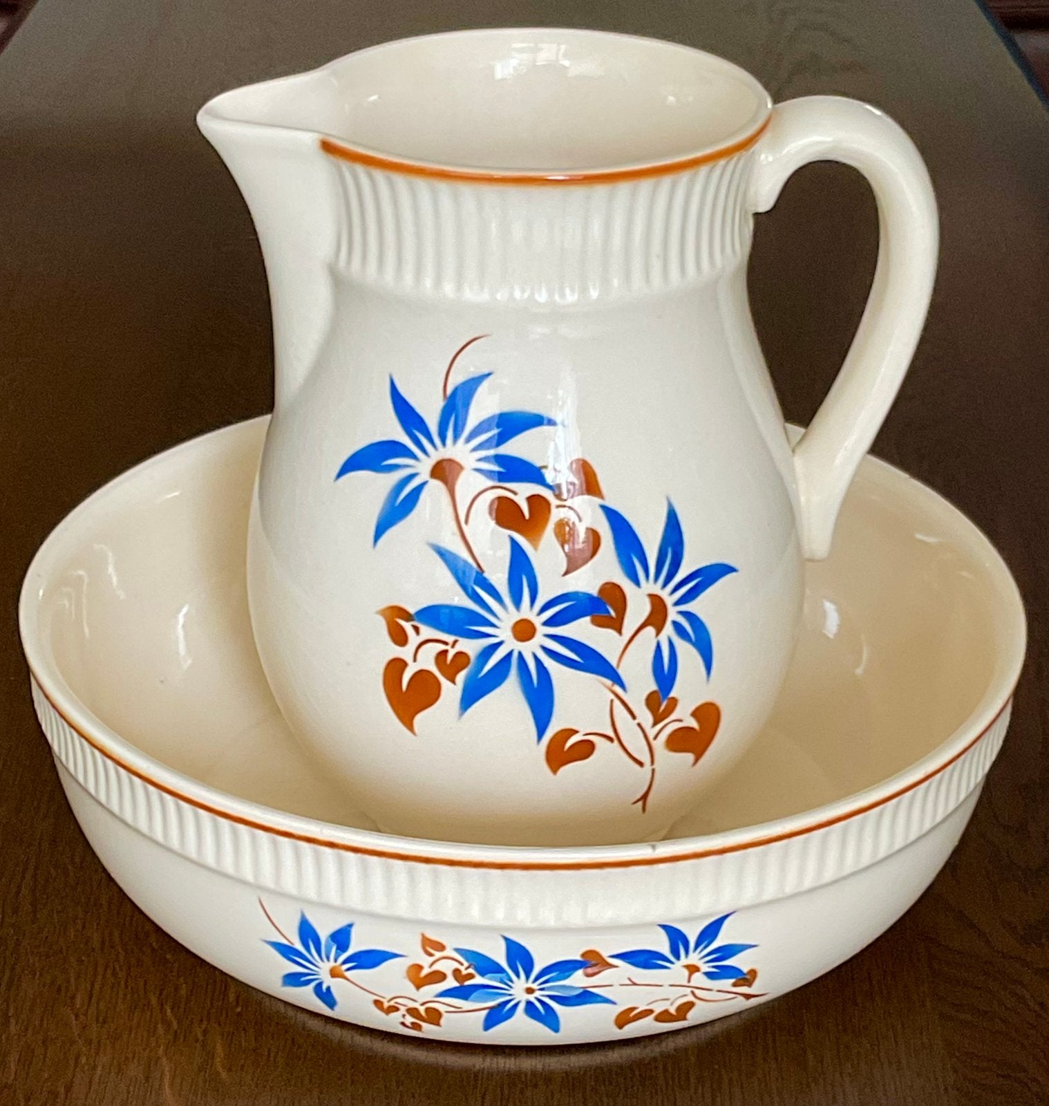 Vintage Riesa Colbitz Steingut lampetstel met bloemmotief, Ophalen