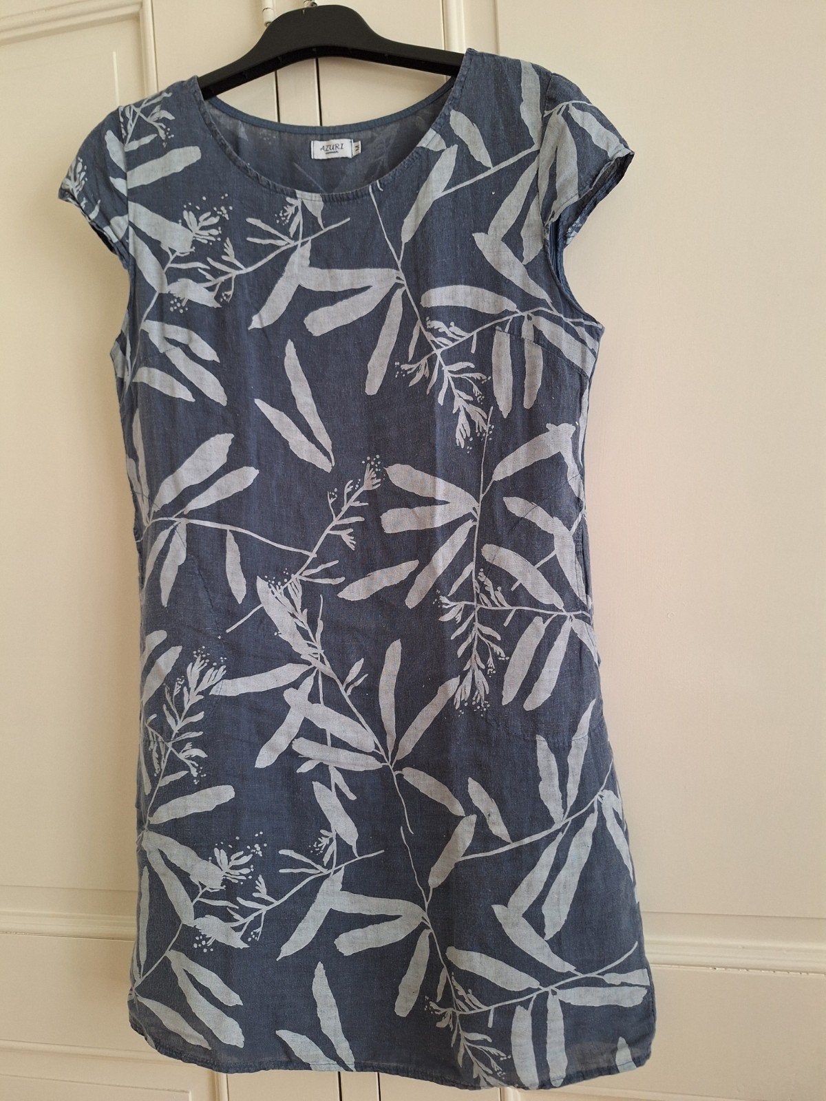 Zomerjurk met bladprint - Azuri Woman, Maat 38/40 (M), Blauw, Ophalen of Verzenden, Zo goed als nieuw