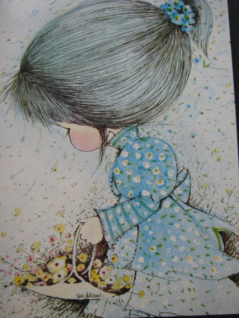 Vintage Jaren '70 Kaart - Meisje met Bloemenmand / Sue Adams, Verzenden, 1960 tot 1980, Ongelopen, Kinderen