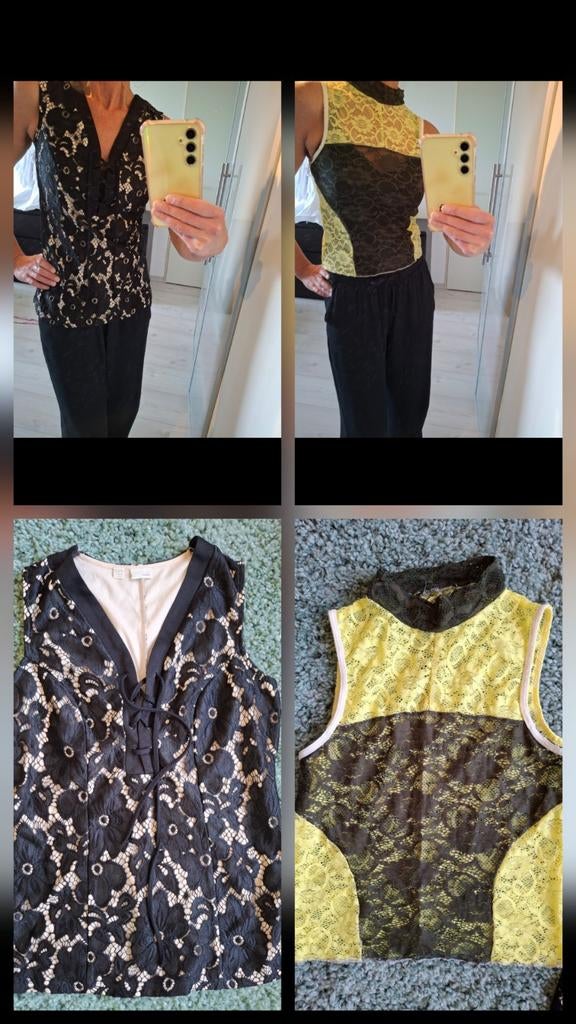 2 kanten tops zwart en zwart geel, Bodyfirt maat M, Kleding | Dames, Maat 38/40 (M), Zwart, Ophalen of Verzenden, Zo goed als nieuw