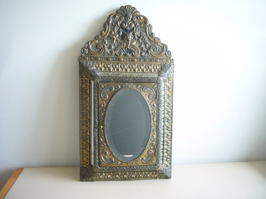 Antiek Nederlands borstelkastje kussenspiegel, Antiek en Kunst, Ophalen, Rechthoekig, Minder dan 50 cm, Minder dan 100 cm