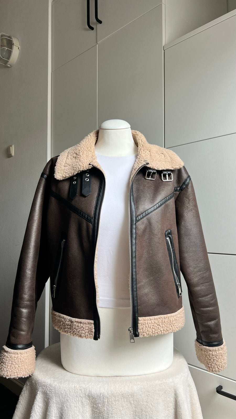 Vero Moda Bikerjack met teddy voering - Maat M, Ophalen of Verzenden, Gedragen, Maat 38/40 (M), Bruin