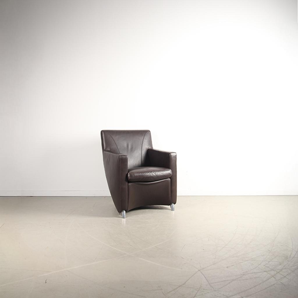 2x Leolux Dolcinea Fauteuil Bruin Leer – Aluminium