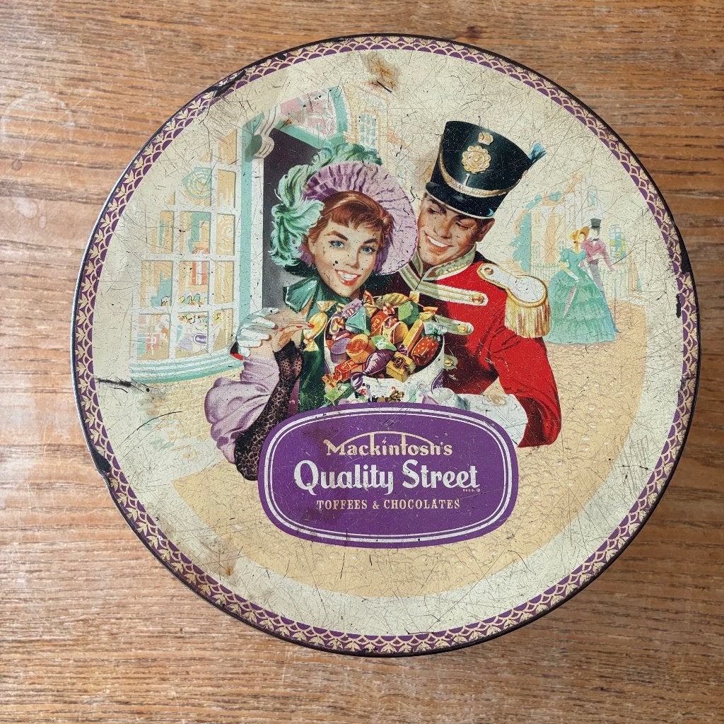 Vintage groot blik Mackintosh's Quality Street toffees, Ophalen of Verzenden, Gebruikt, Overige