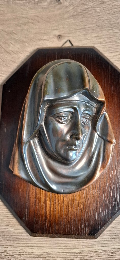 Vintage religieuze wandplaquettes Maria en Christus, metaal, Ophalen of Verzenden