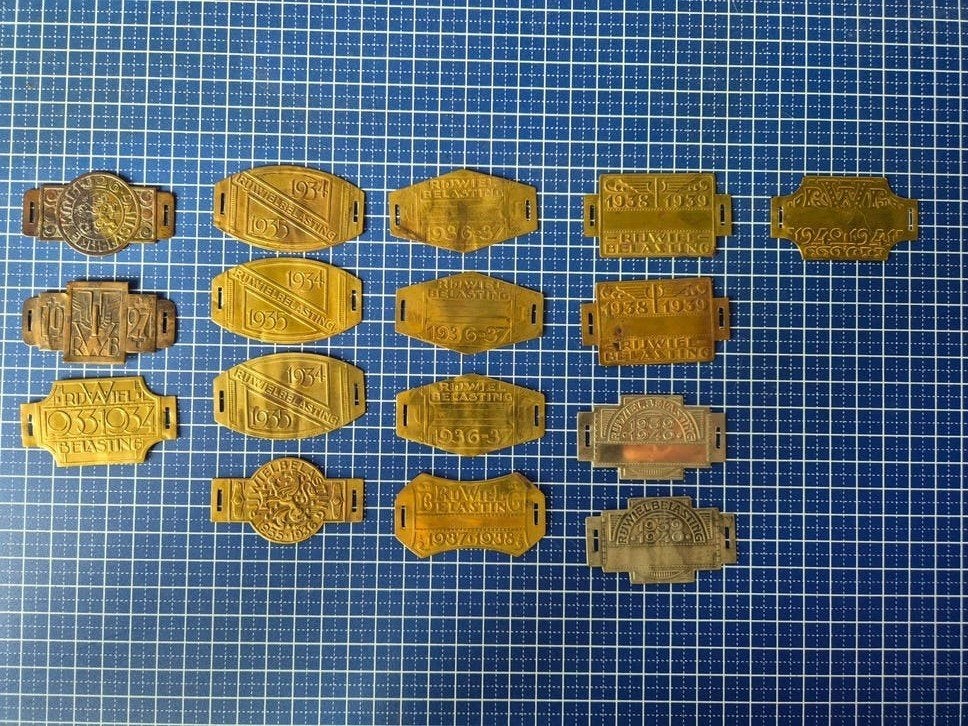 Collectie oude rijwielbelastingplaatjes (1927-1941), Verzamelen, Ophalen of Verzenden, Gebruikt