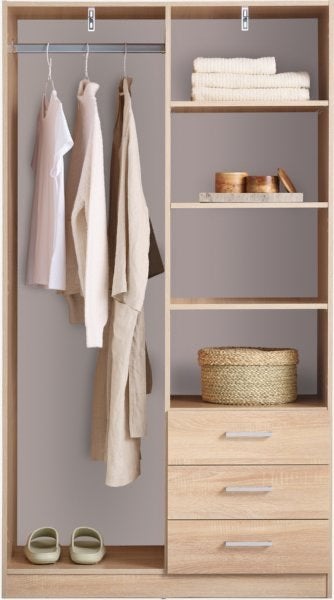 Jysk Fandrup Kledingkast met Hanger, Schappen en 3 Lades, Huis en Inrichting, Kasten | Kledingkasten, Ophalen, 50 tot 100 cm, Zo goed als nieuw