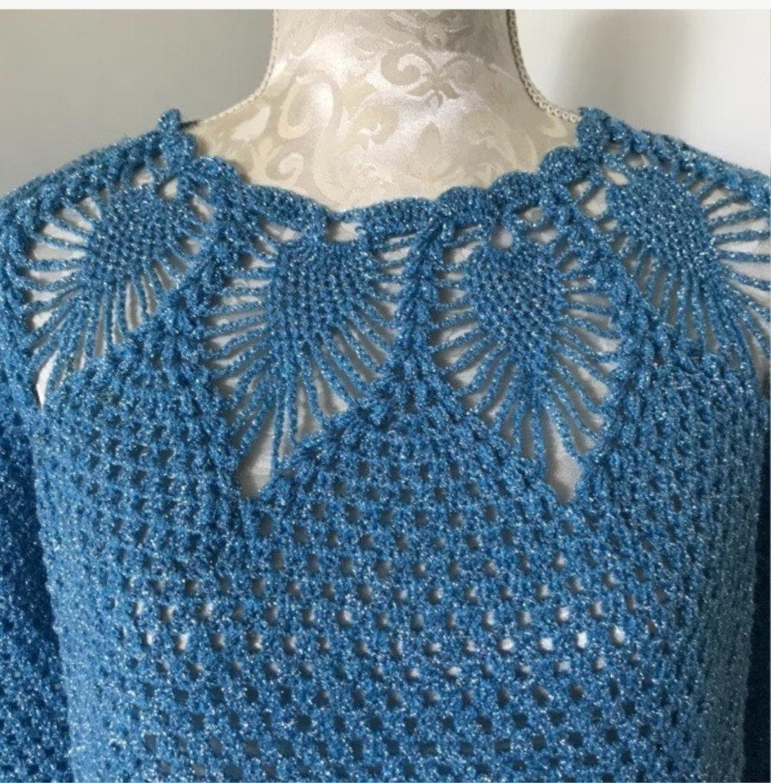 Handgehaakte Trui, Kleding | Dames, Truien en Vesten, Ophalen of Verzenden, Zo goed als nieuw, Maat 38/40 (M), Blauw