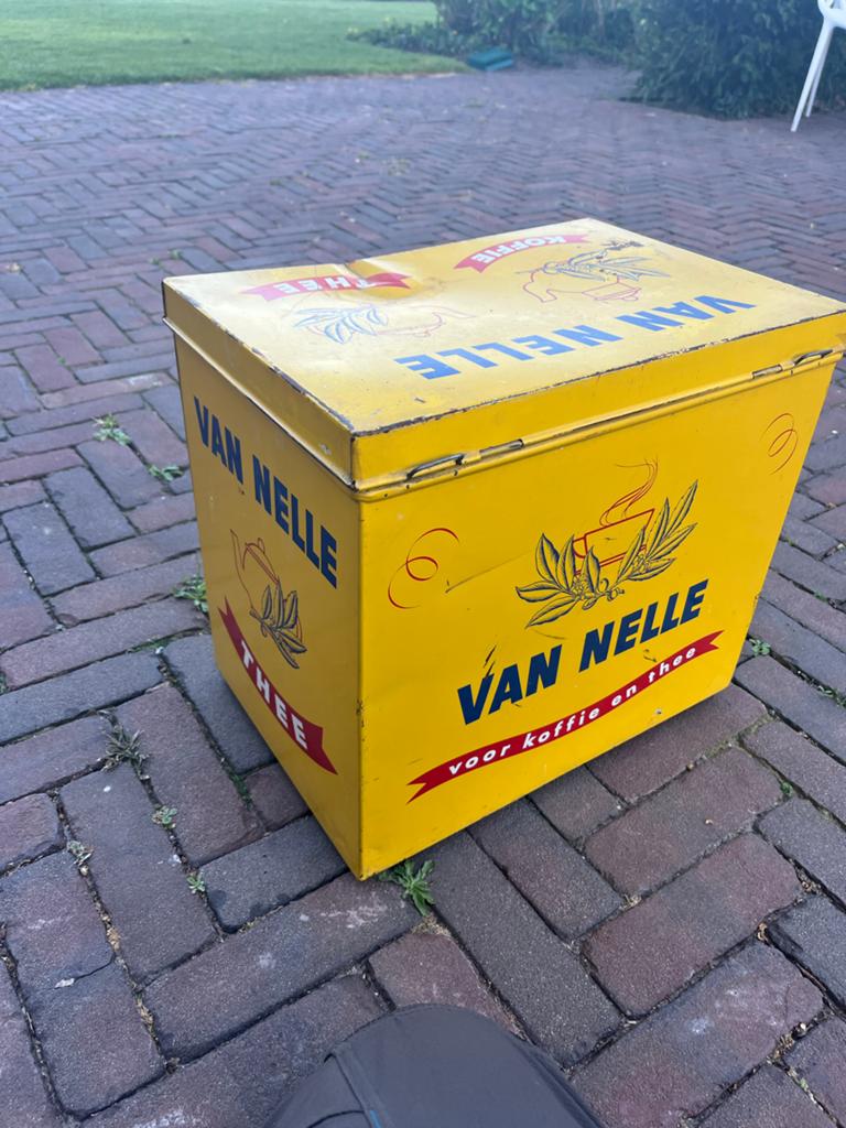 Vintage Van Nelle Koffie & Thee Blik - Geel, Verzamelen, Blikken, Ophalen, Gebruikt