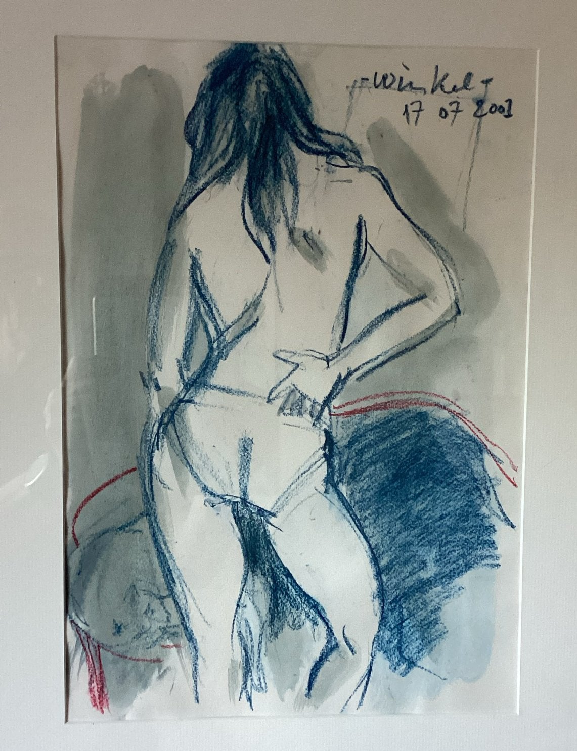 Arien Winkel - Naaktstudie (17-07-2001), Ophalen of Verzenden, Tekening, Gemengde techniek, Gesigneerd