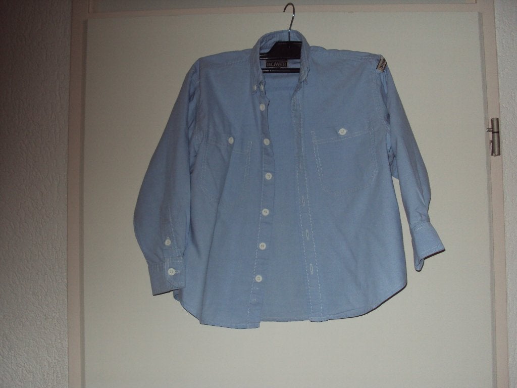 Breed blauw katoenen college overhemd EAGER BEAVER 116 prima, Gebruikt, Eager Beaver, Overhemd of Blouse, Ophalen of Verzenden