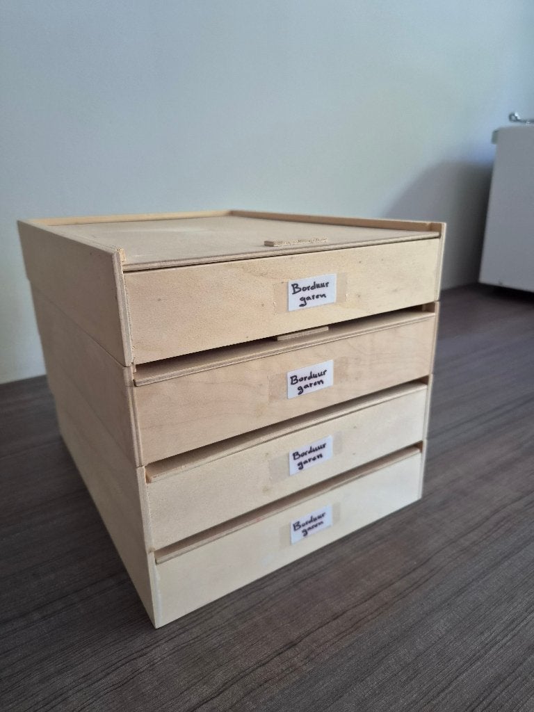 Vier opbergboxen (borduur-)garen, Ophalen of Verzenden, Zo goed als nieuw, Handborduren, Borduurgaren of Zijde