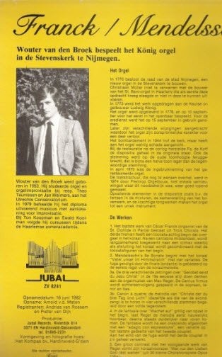 Wouter v.d. Broek - (Konig orgelNijmegen) Jubal ZV 8241 -LP, Ophalen, Gebruikt, Overige formaten, Overige typen