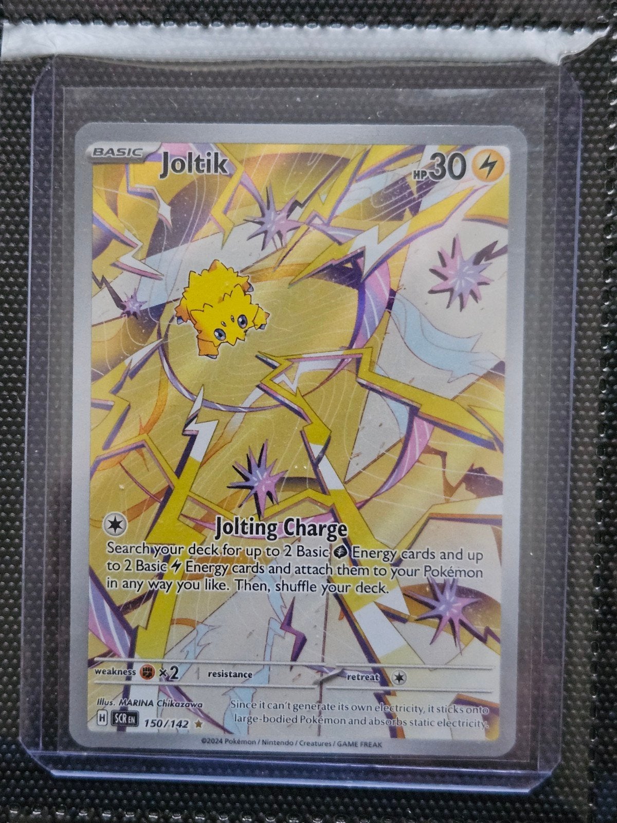 Pokemon Joltik 150/142 Stellar Crown, Ophalen of Verzenden, Zo goed als nieuw, Losse kaart, Foil