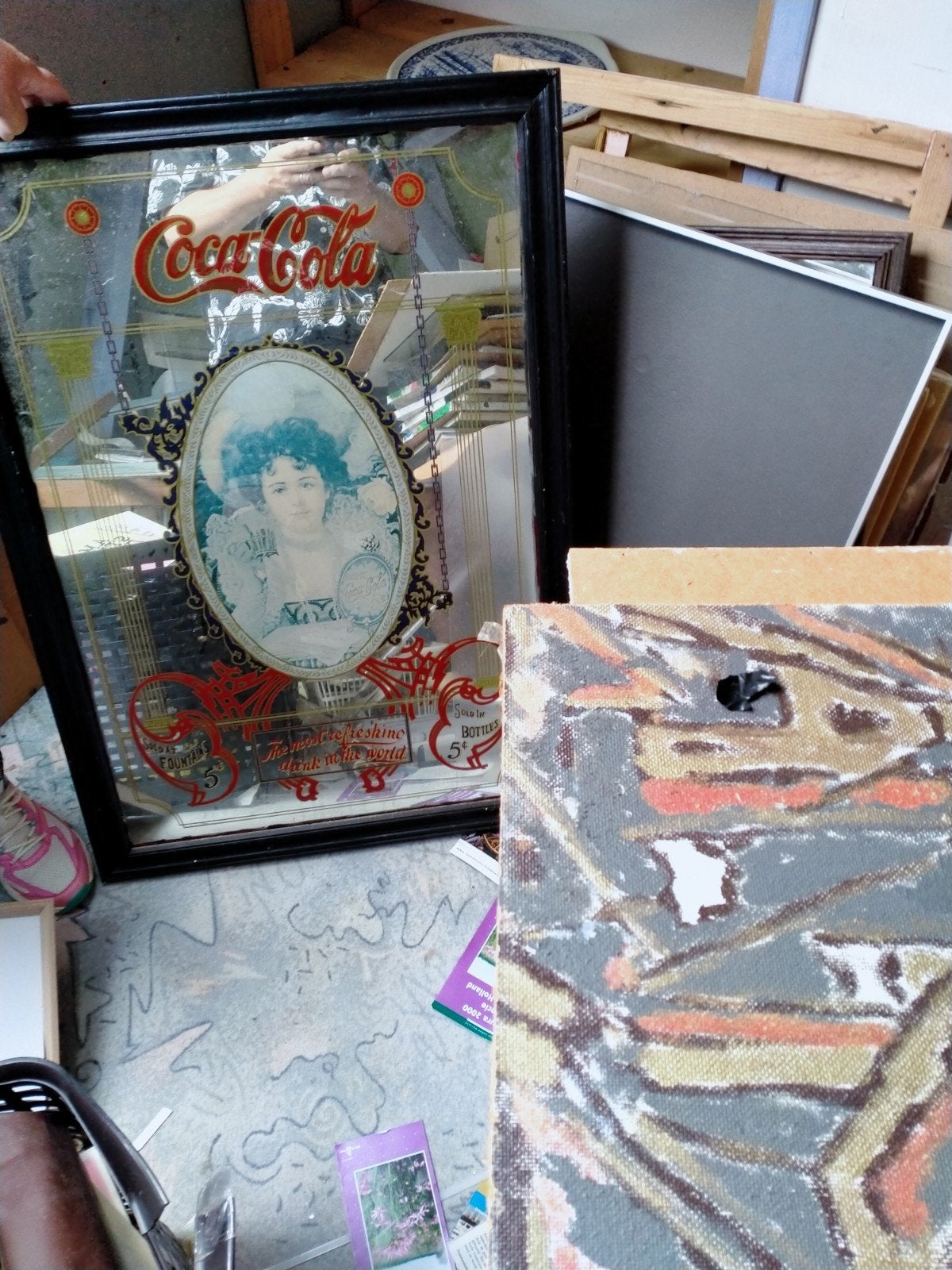 Vintage Coca-Cola Spiegel met Klassieke Afbeelding, Ophalen of Verzenden