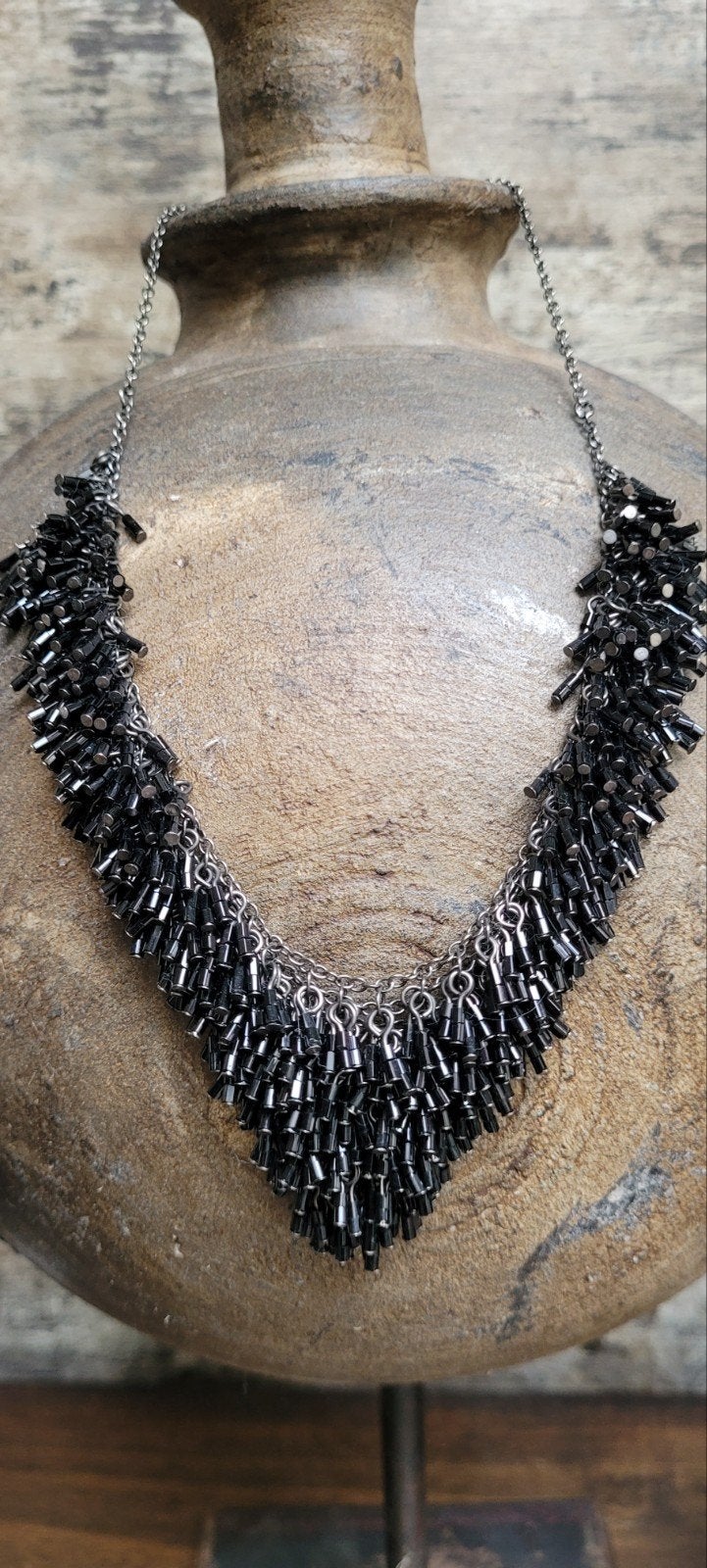 vintage ketting, Sieraden, Tassen en Uiterlijk, Overige materialen, Zwart, Ophalen of Verzenden, Verstelbaar