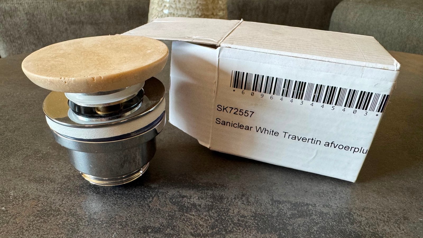 Saniclear White Travertin afvoerplug - Nieuw in doos, Doe-het-zelf en Verbouw, Sanitair, Ophalen, Nieuw, Wastafel