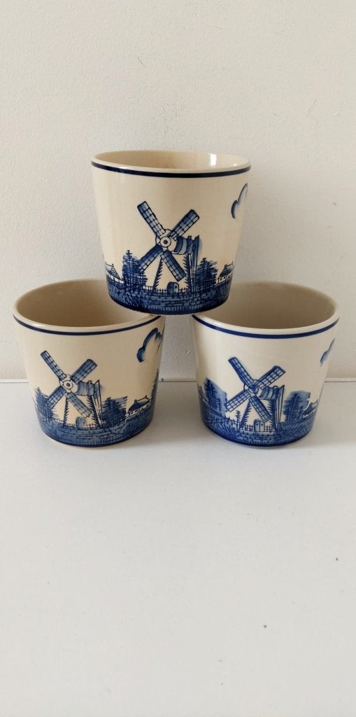 3 Vintage Hollandse Bloempot bloem pot Delfts Blauw Ø 13 cm), Eu, Eu, Rond, Ophalen of Verzenden