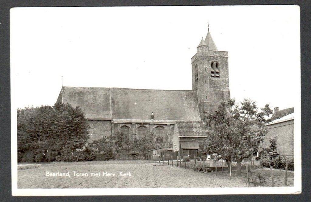 Oude Ansicht - Baarland - Toren met Herv. Kerk - Zl., Ophalen of Verzenden, 1940 tot 1960, Ongelopen, Zeeland