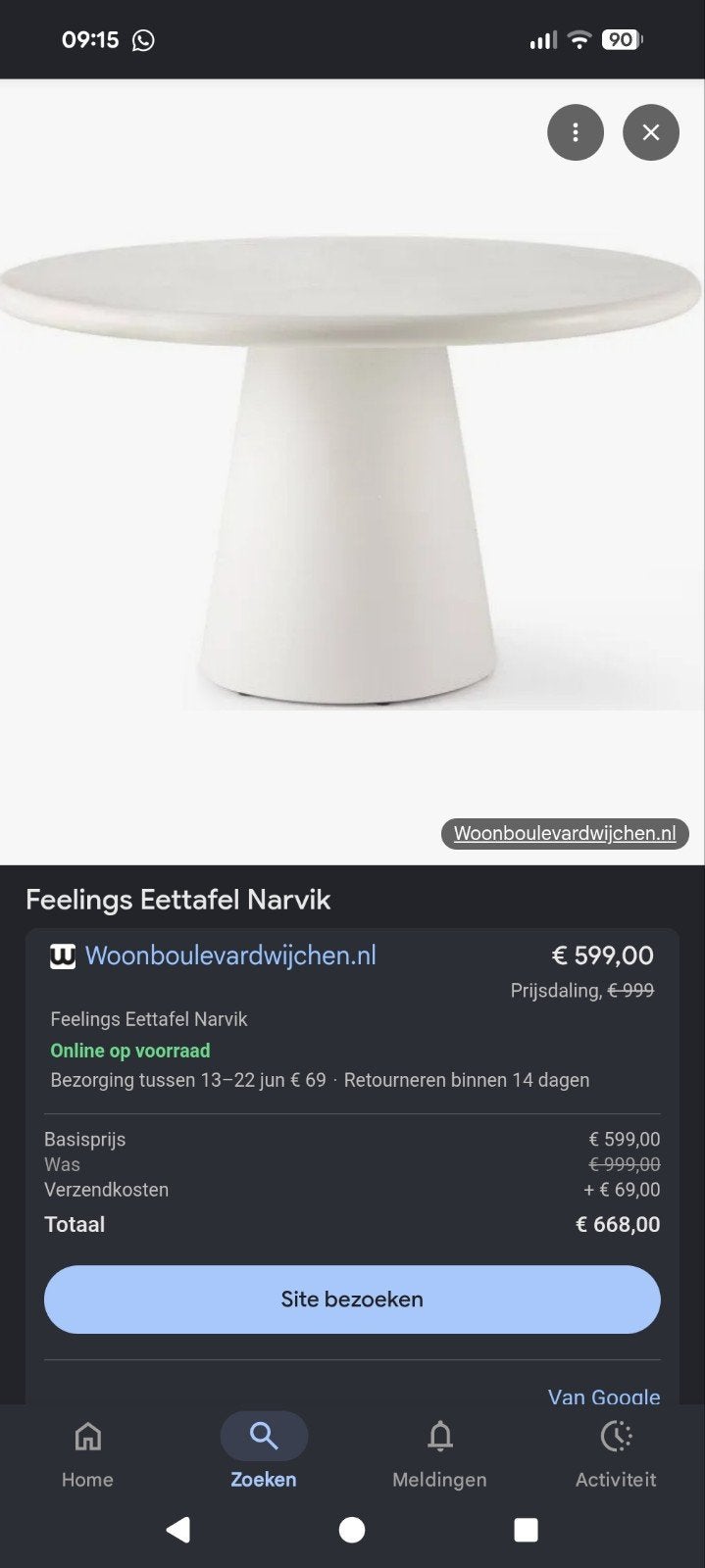 Feelings Eetkamertafel 130cm - Dumpprijs wegens beschadiging, Gebruikt, Rond, Ophalen of Verzenden, 100 tot 150 cm