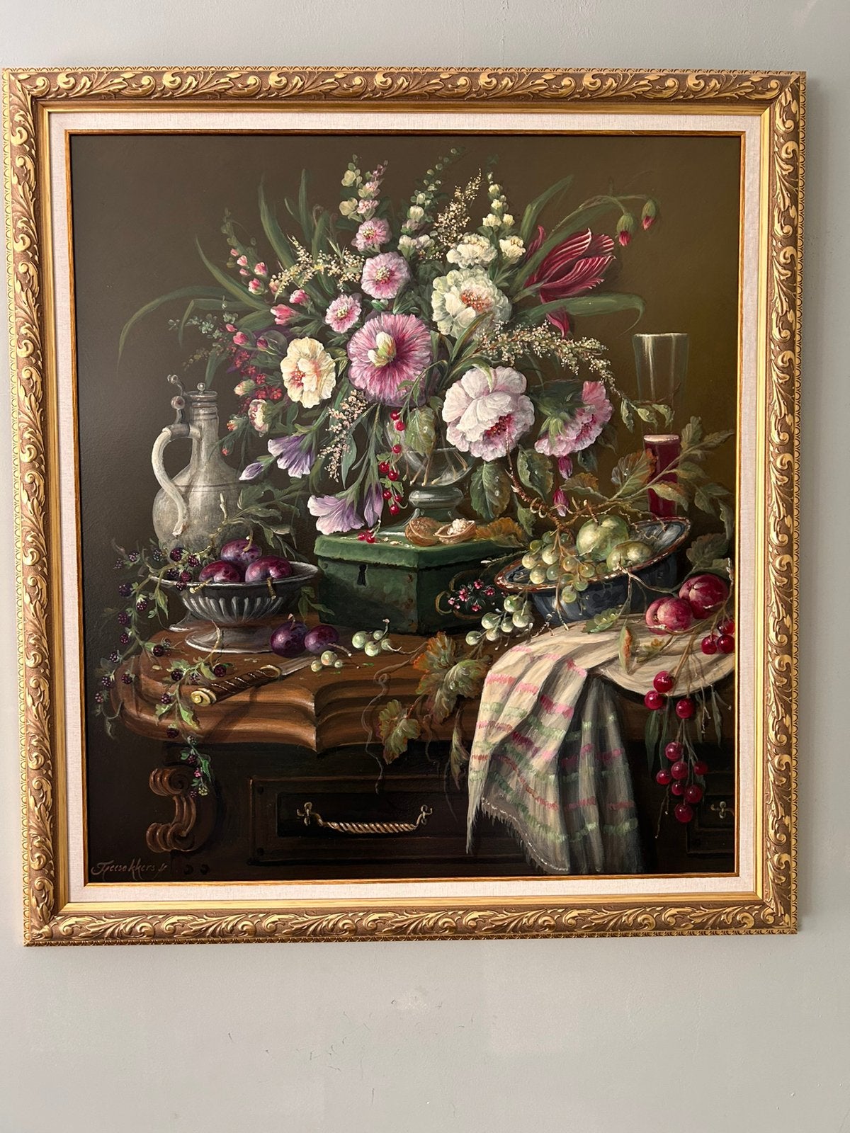 Zeer groot pronkstilleven van Thomas Heesakkers, Ophalen, Klassiek, Bijzondere lijst, Stilleven