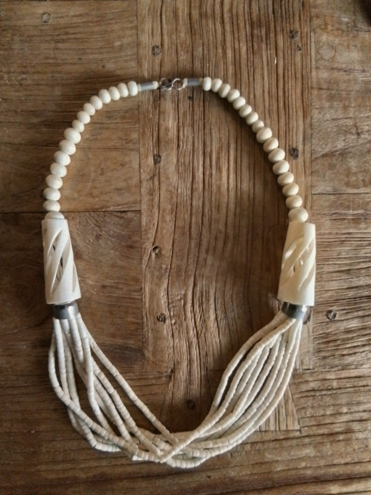 Vintage 'bone'ketting 112 gram in mooie staat, Sieraden, Tassen en Uiterlijk, Ophalen of Verzenden, Gebruikt, Beige, Overige materialen