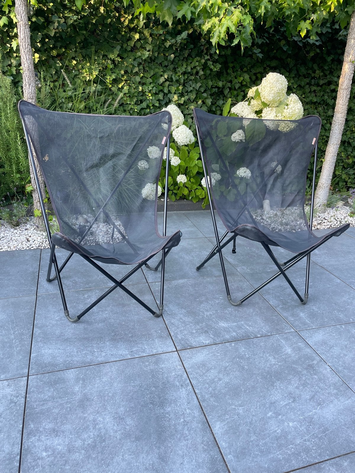 2x Lafuma Maxi Pop Up vlinderstoelen - Batyline gaasdoek, Tuin en Terras, Tuinstoelen, Ophalen, Gebruikt, Textileen, Inklapbaar
