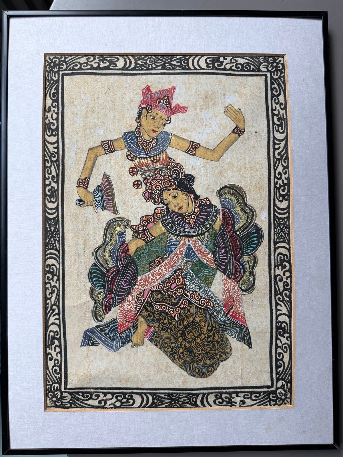 Traditioneel Balinees schilderij uit de streek Batuan/Ubud, Ophalen of Verzenden, Indonesië, Meerkleurig, Geschilderd