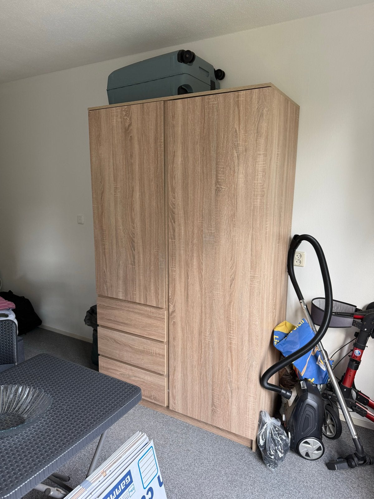 Kledingkast met lades en deuren - Houtlook, Huis en Inrichting, Kasten | Kledingkasten, Ophalen, Gebruikt, 100 tot 150 cm, Met lade(s)