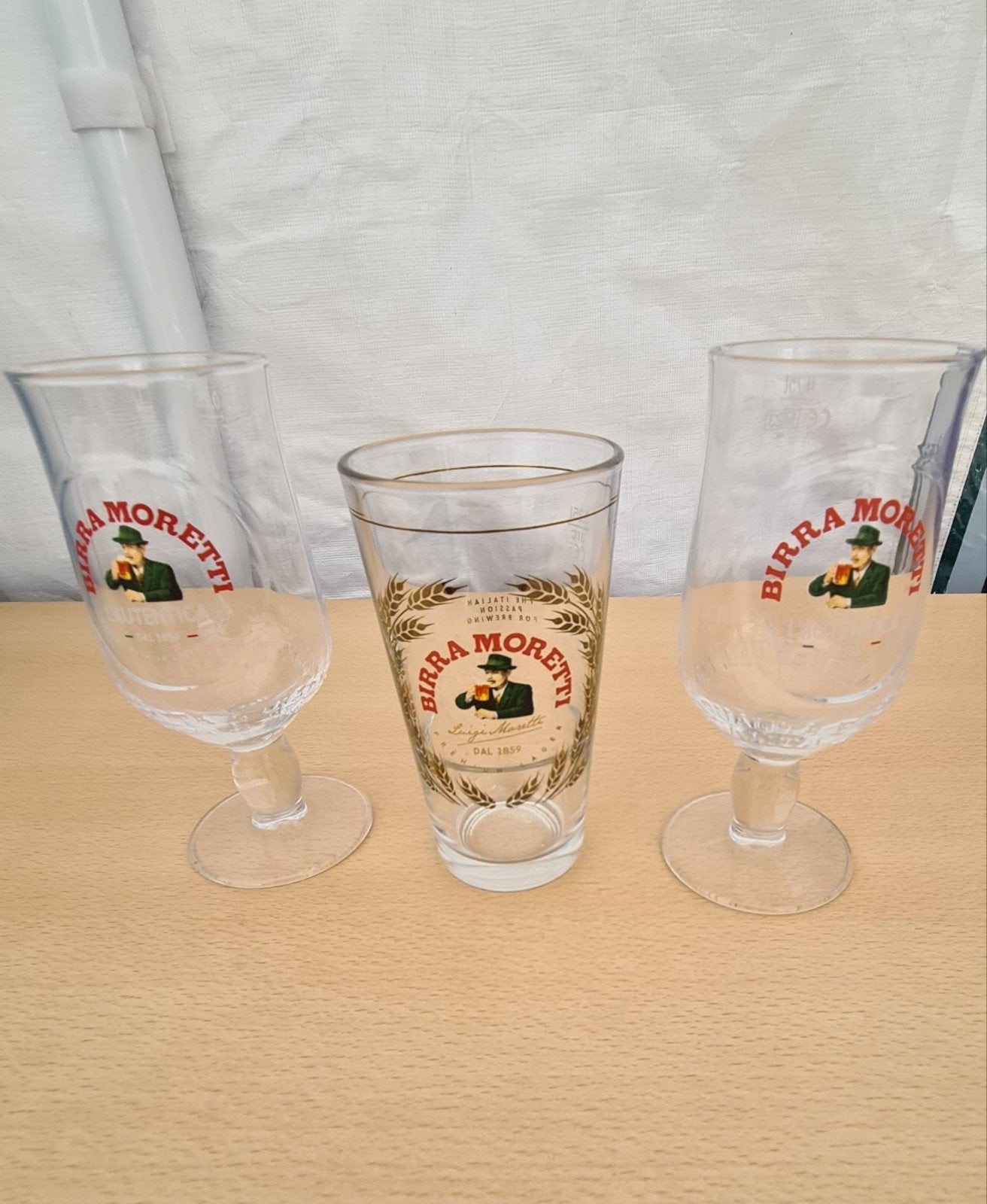 3 Birra Moretti Bierglazen - zo goed als nieuw, Verzamelen, Ophalen of Verzenden, Zo goed als nieuw, Glas of Glazen, Overige merken