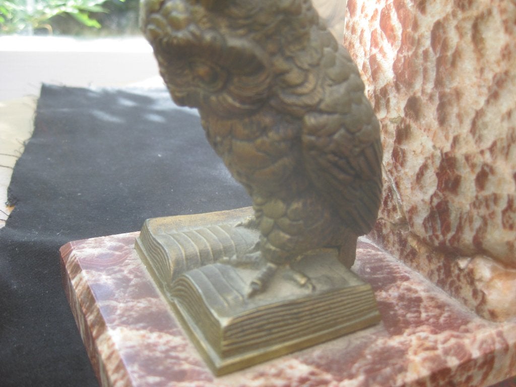 Antieke Uilen Boekensteunen - Brons en Marmer, Ophalen of Verzenden, Onbekend