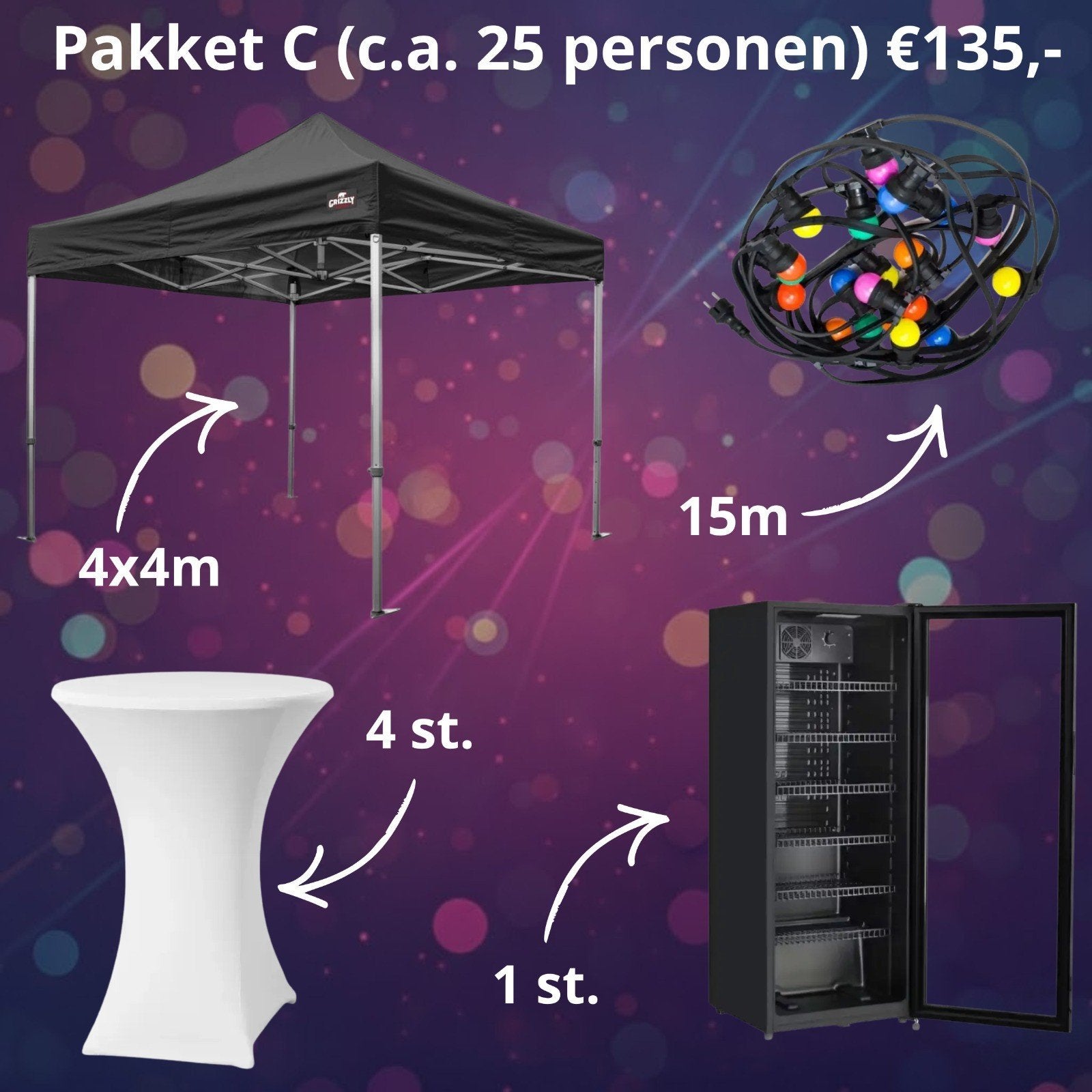 FEESTPAKKET C (C.A. 25 PERSONEN) TE HUUR € 135,=, Ophalen of Verzenden