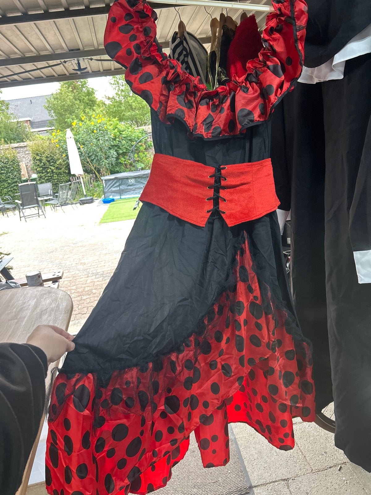 Flamenco jurk rood/zwart met stippen, Maat 38/40 (M), Carnaval, Ophalen of Verzenden, Kleding