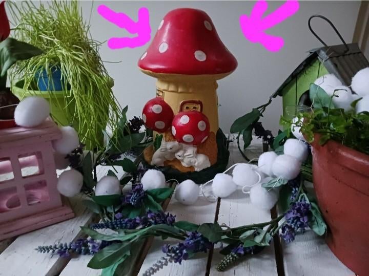Paddestoel beeld  (met konijntje zelf kabouter toevoeg evt), Ophalen of Verzenden, Gebruikt, Fantasy