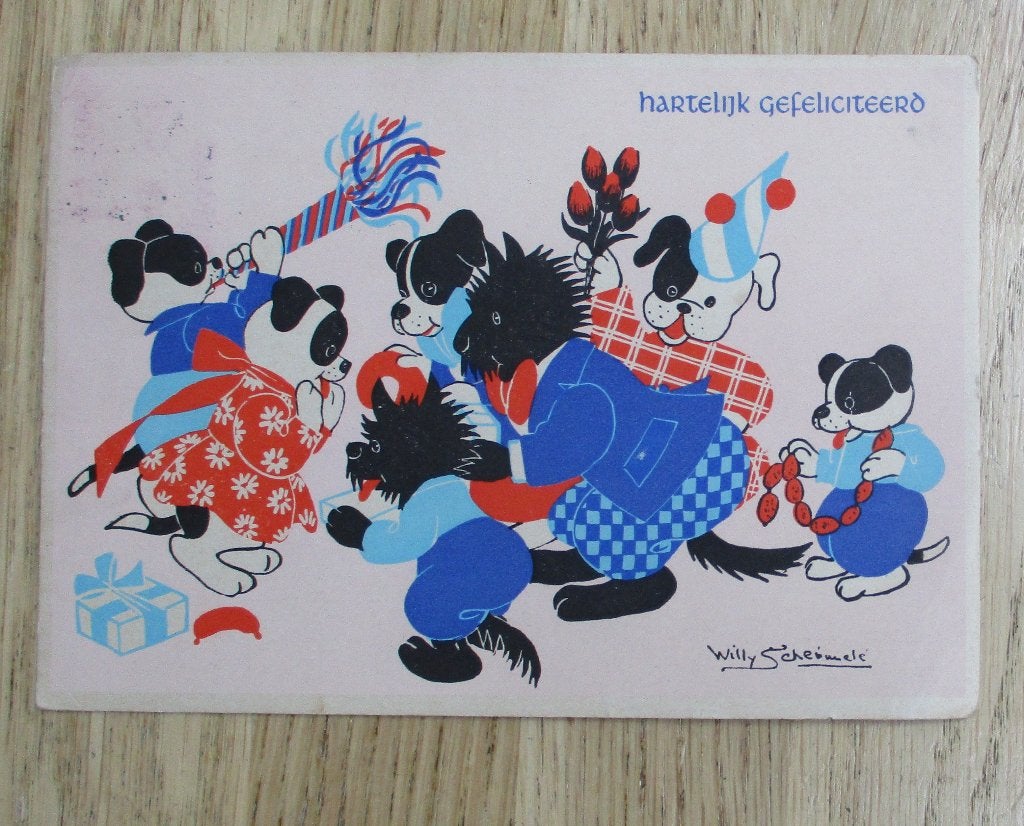 BB 100 vintage kinderkaart Willy Schermele hondjesserie, Verzamelen, Ophalen of Verzenden, 1940 tot 1960, Kinderen